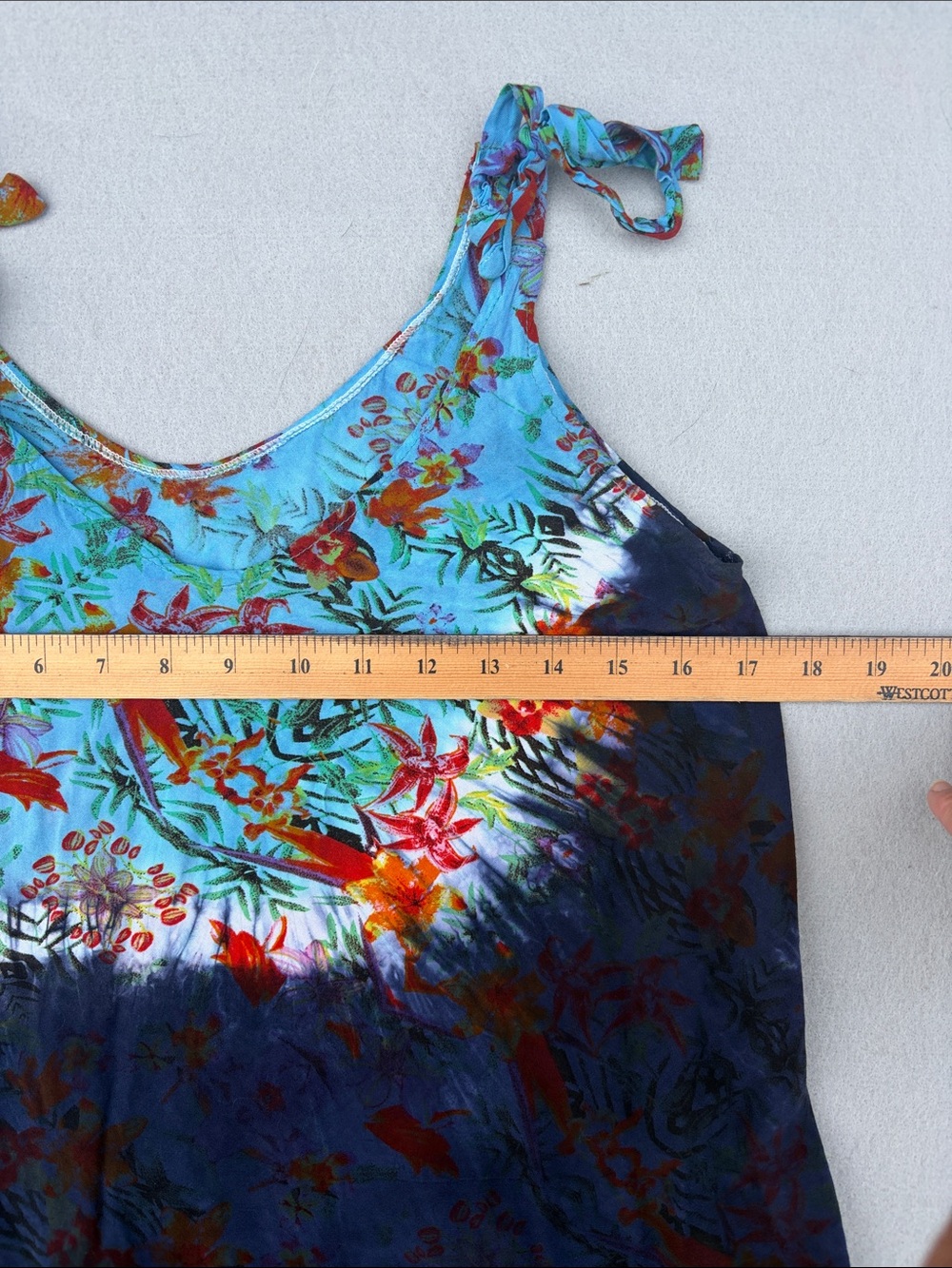 Tie-Shoulder Floral Ombre Camisole in Aqua and Navy - Picture 2 of 4